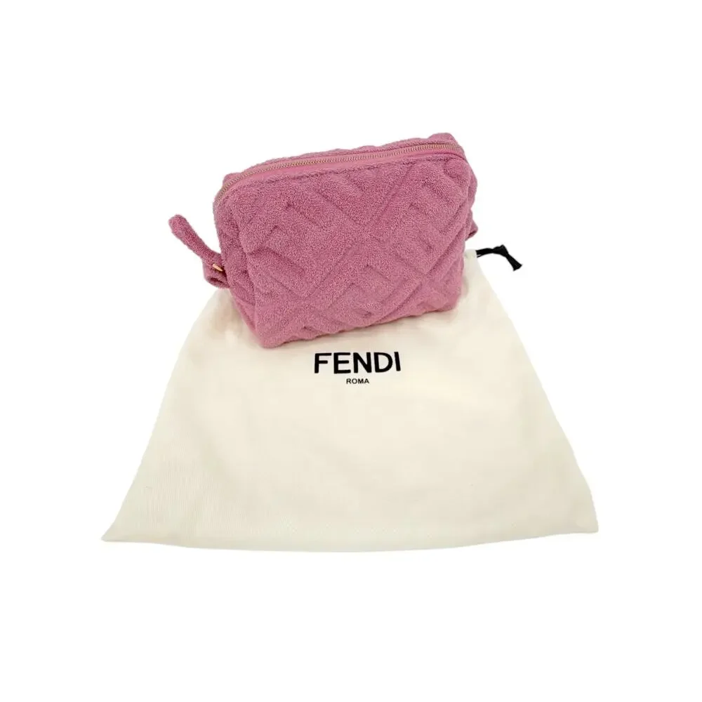 FENDI FF 1974 Cosmetic Pouch Zucca Embossed Terry Cloth in Pink